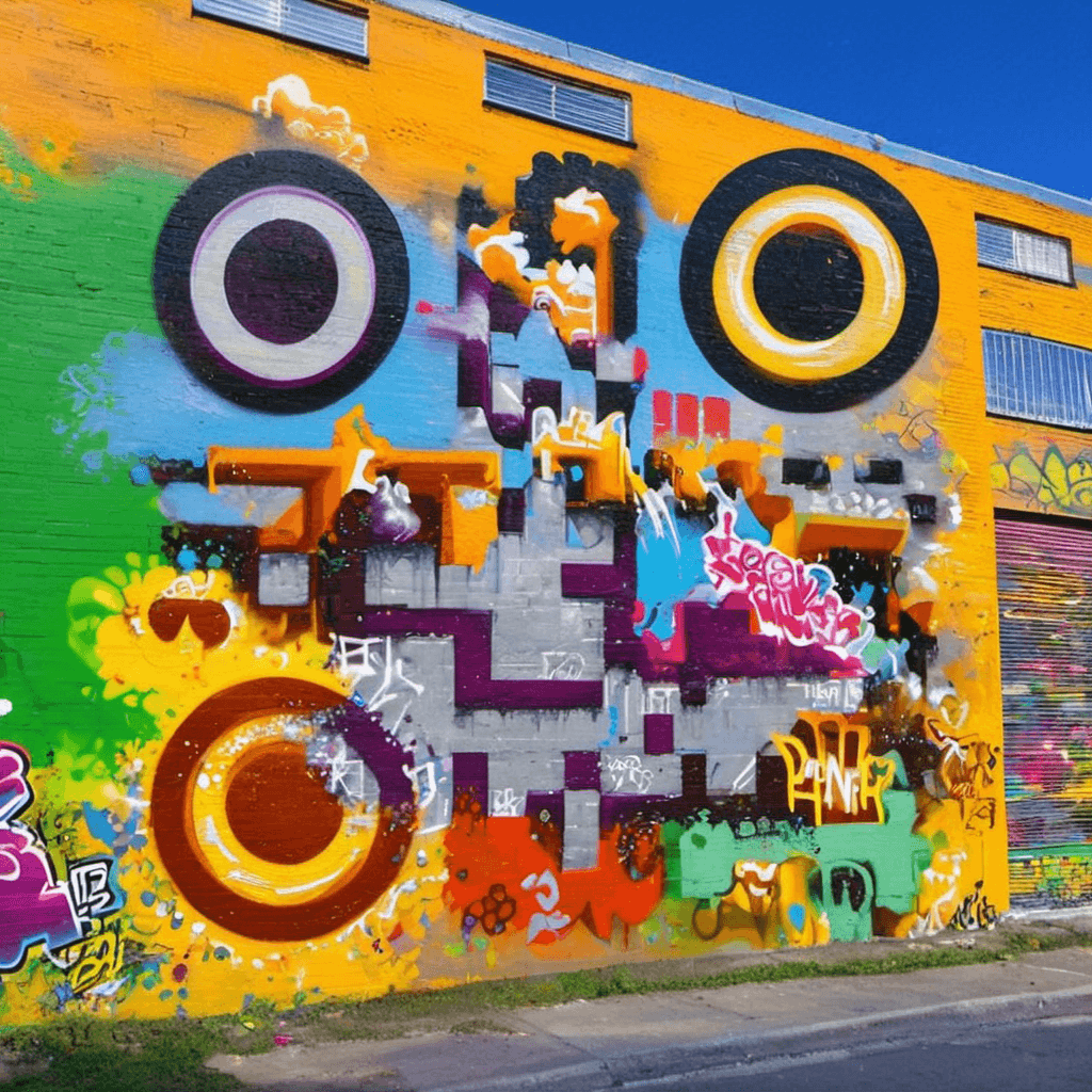 a mural on the side of a building. Very colorful. Highly detailed